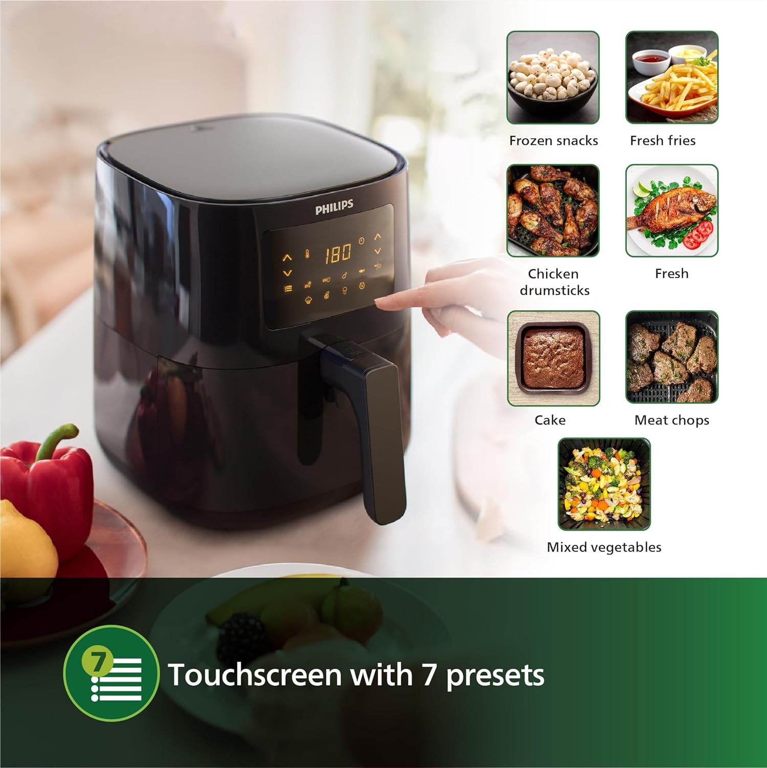 PHILIPS HD9252 Digital Air Fryer with Touch Panel and Rapid Air Technology, Black, 1400W